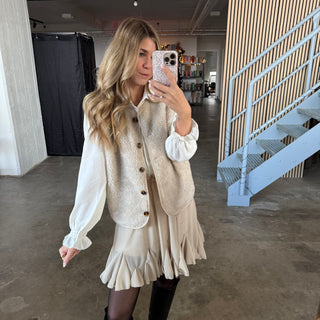 Button Teddy Weste - Creme