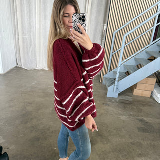Strickjacke Oversize - Bordeaux x Creme