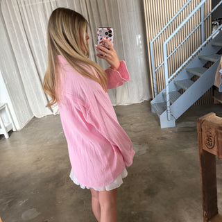 Oversize Musselinbluse - Babyrosa