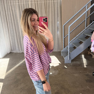 Oversize T-Shirt Stripes - Lila x Rosa