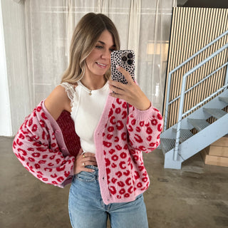 Leo Strickjacke - Rosa x Rot