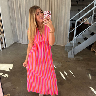 Musselinkleid Rosie - Big Stripes Neon
