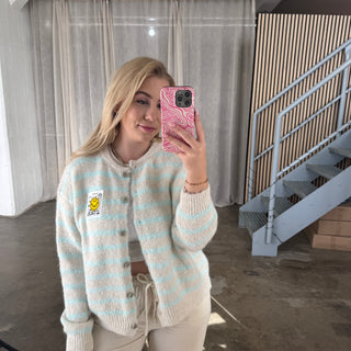 Smile Strickjacke - Creme x Hellblau