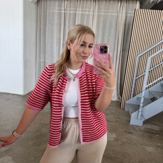 Short Stripes Strickjacke - Rosa x Rot