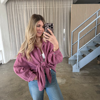 Oversize Musselinbluse - Pflaume