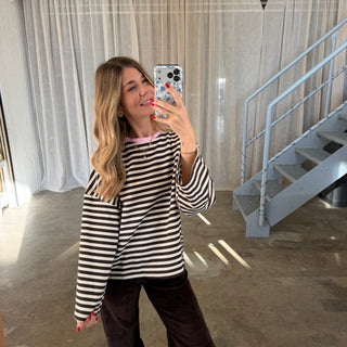 Oversize Longsleeve Stripes -  Espresso x Creme