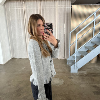 Strickjacke Rüschen Ärmel - Hellgrau