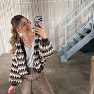 Pops Strickjacke - Braun x Weiß