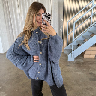 Oversized Strickjacke - Jeansblau