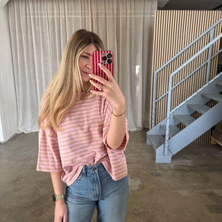 Oversize T-Shirt Stripes - Rosa x Beige
