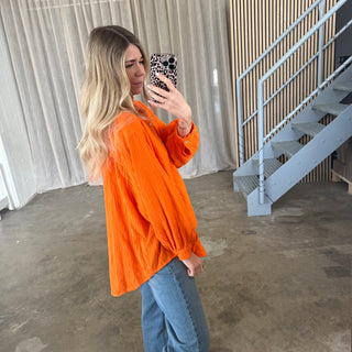Oversize Musselinbluse - Orange