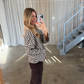 Oversize Longsleeve Stripes -  Espresso x Creme