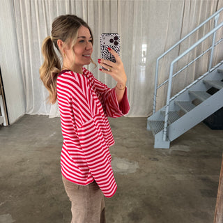 Oversize Longsleeve Stripes - Rosa x Rot