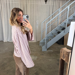 Basic Oversize Longsleeve Stripes - Beige x Flieder