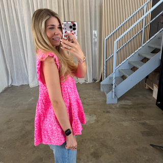 Kurzarm Musselinbluse - Leo Neon Pink