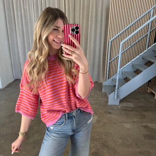 Strickshirt Small Stripes - Pink x Orange