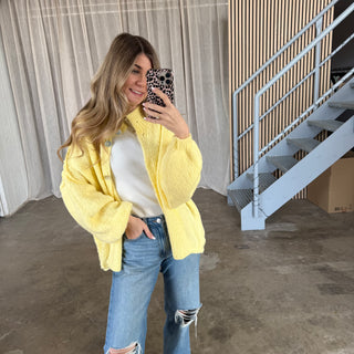 Midsize Strickjacke Perlmutt - Butteryellow