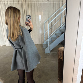 Langarm Poncho De Luxe - Grau (inkl. Gürtel)