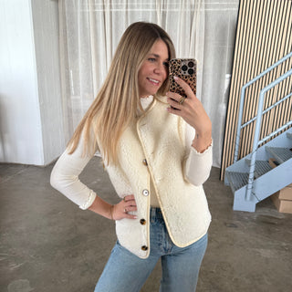 Button Teddy Weste - Creme