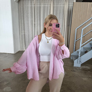 Musselinbluse Streifen - Babyrosa x Weiß