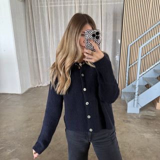 Basic Strickjacke - Dunkelblau
