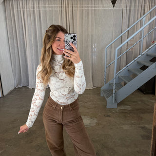 Spitzen Longsleeve SHEER - Weiß