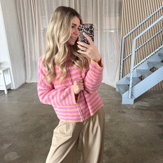 Big Stripes Zipp Jacke - Pink x Coral