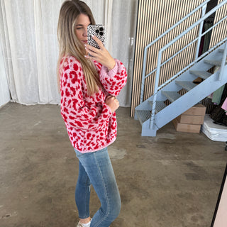 Leo Strickjacke offen - Rosa x Rot
