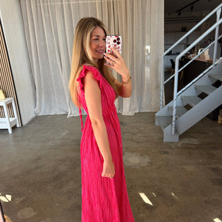 Musselinkleid Rosie - Small Stripes Pink x Rot