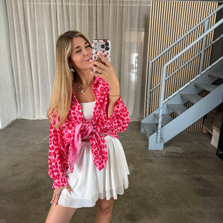 Oversize Musselinbluse Big Leo - Rosa x Rot