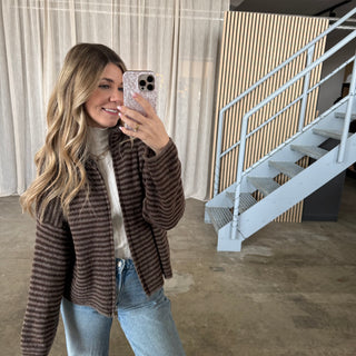 Stripes Zipp Jacke - Dunkelbraun x Taupe
