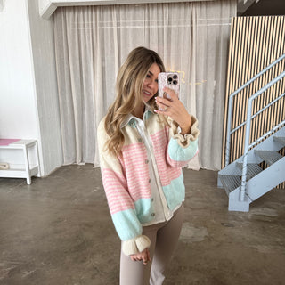 Cute Stripes Strickjacke 2.0 - Rosa x Babyblau