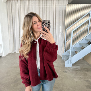 Strickjacke Single Button - Bordeaux