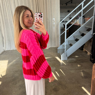 Strickjacke Lima - Neon Pink x Rot