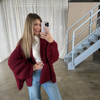 Chunky Oversize Strickjacke - Bordeaux