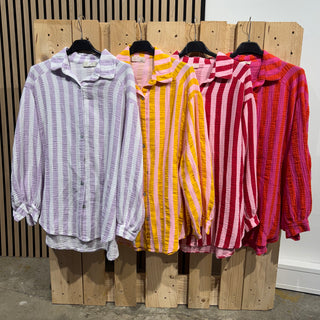 Musselinbluse Big Stripes - Gelb x Rosa