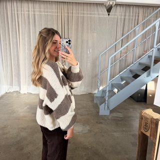 Strickjacke Bella - Taupe x Creme
