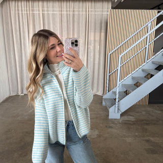 Stripes Zipp Jacke - Babyblau x Weiß