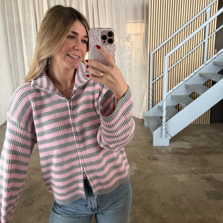 Stripes Zipp Jacke - Rosa x Grau