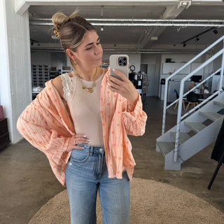 Musselinbluse Schleifen & Streifen - Light Peach