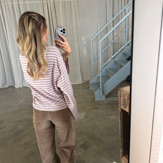 Basic Oversize Longsleeve Stripes - Beige x Flieder