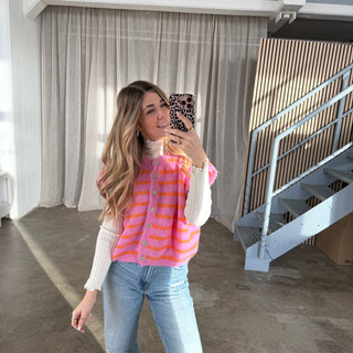 Stoff Pullunder Stripes - Pink x Orange