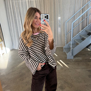 Oversize Longsleeve Stripes -  Espresso x Creme