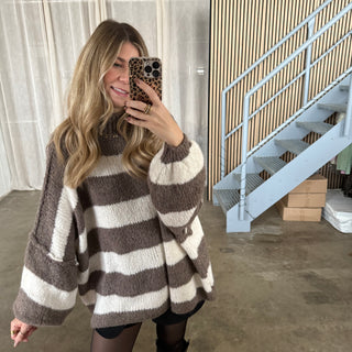 Oversized Pulli - Taupe x Creme