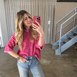 Strickshirt Small Stripes - Pink x Rot