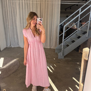 Musselinkleid Rosie - Small Stripes Weiß x Rosa