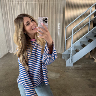 Oversize Longsleeve Stripes - Navi x Rosa