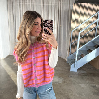 Stoff Pullunder Stripes - Pink x Orange