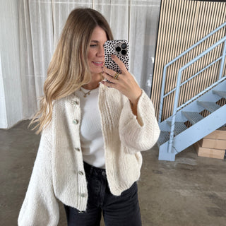 Strickjacke Perlmutt Knöpfe - Creme