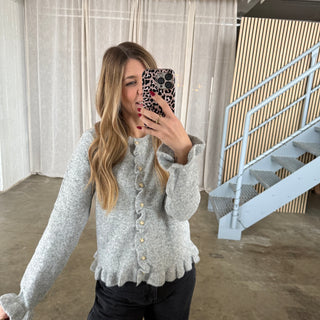 Strickjacke Rüschen Ärmel - Hellgrau